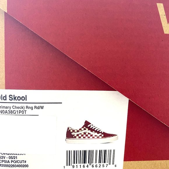 VANS Iconic Old Skool Primary Low Top Sneaker Women Check Red Canvas VN0A38G1P0T - Picture 10 of 11